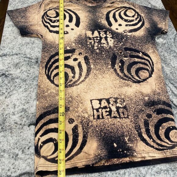 Rare Bass Head Bleached Tie Dye Distressed Tee Shirt Brown Black Festival Top - Picture 5 of 6